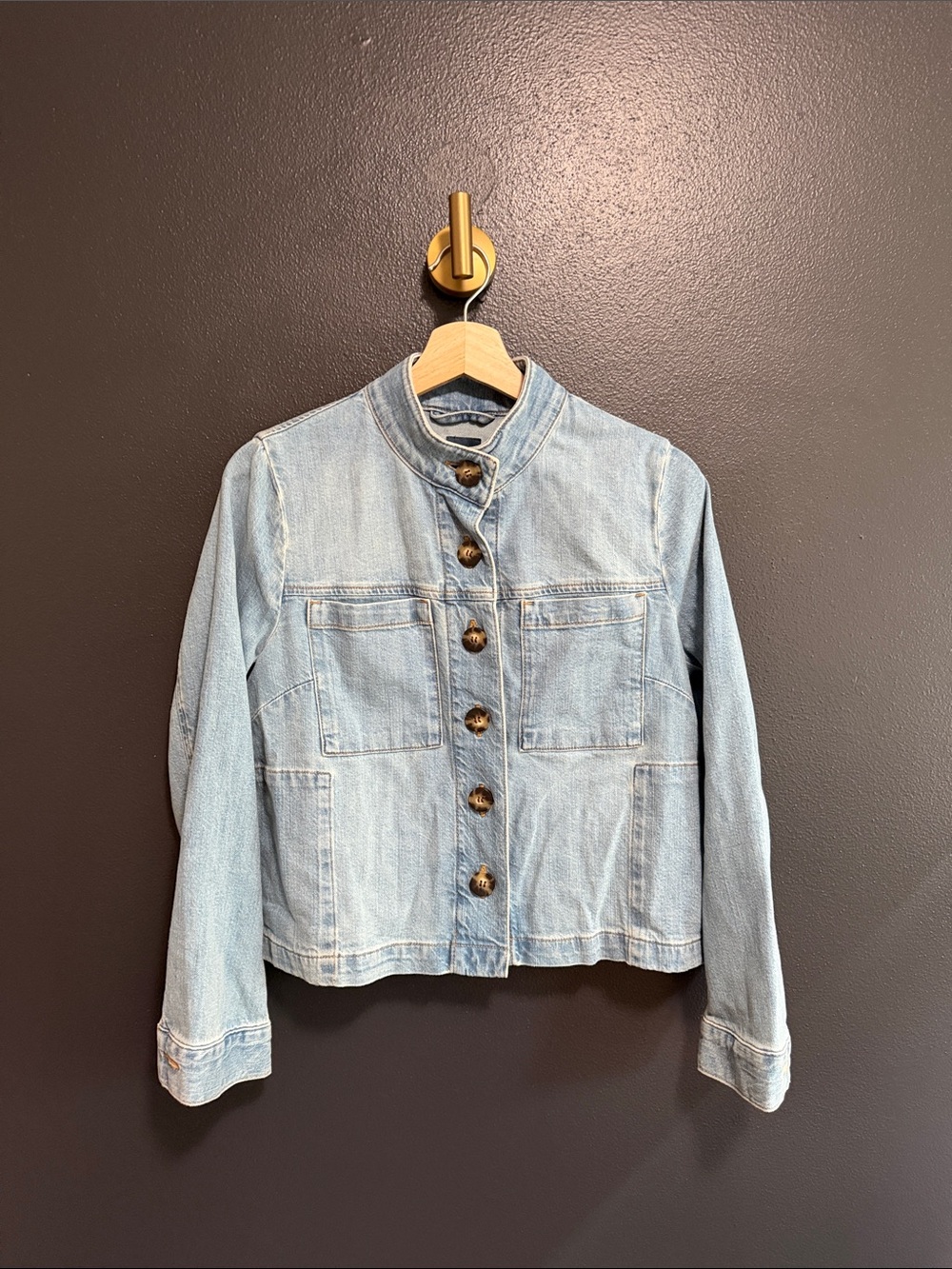J. Jill Denim Light Wash Mock Neck Button Front Chore Jacket Petite Small S